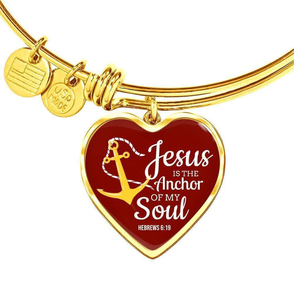 Jesus Is Anchor To My Soul Hebrews Personalized Engraved Gold Heart Bangle